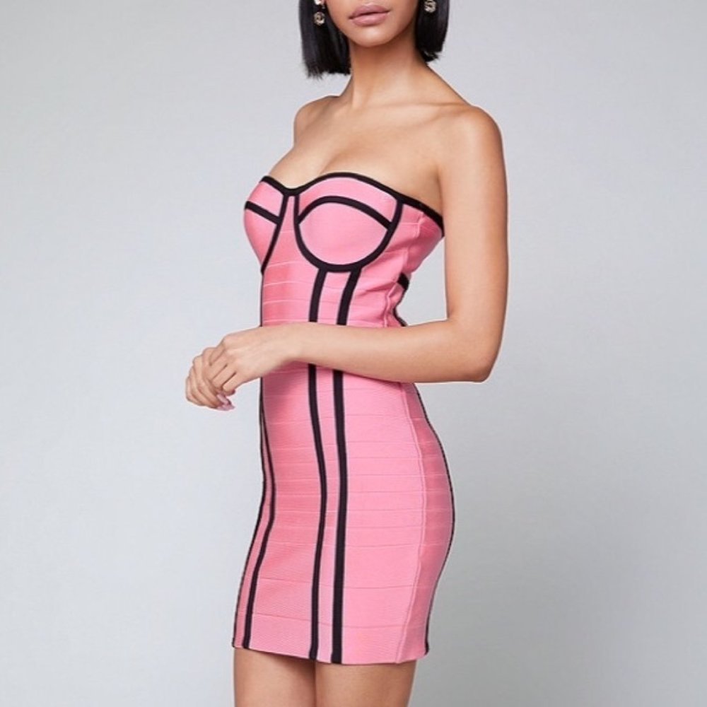 bebe pink and black colorblock bandage dress